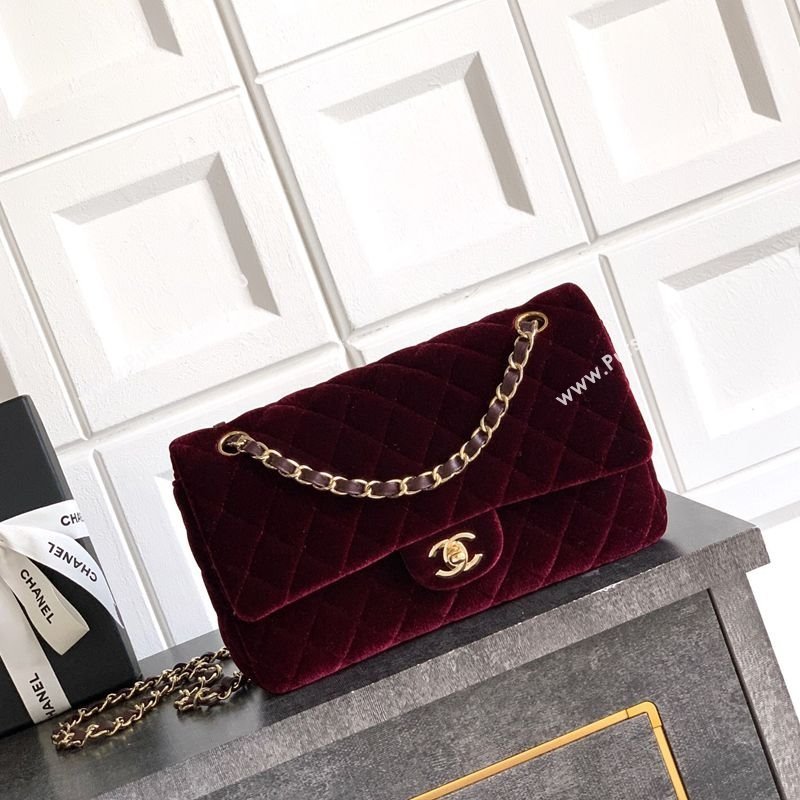 Chanel Velvet Classic 11.12 Flap Handbag Dark Burgundy 2025 A01112 (yezi-251011059)