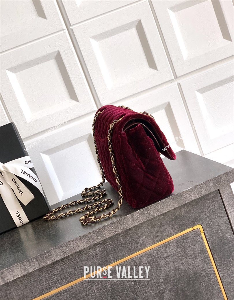 Chanel Velvet Classic 11.12 Flap Handbag Dark Burgundy 2025 A01112 (yezi-251011059)