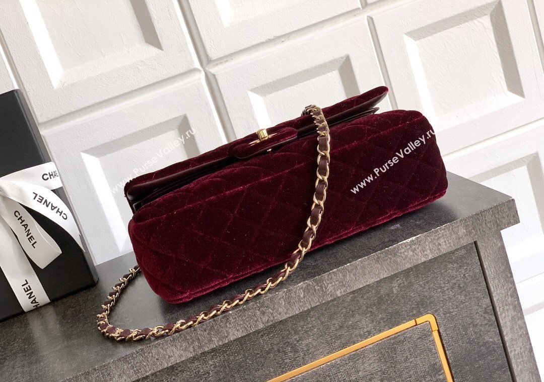 Chanel Velvet Classic 11.12 Flap Handbag Dark Burgundy 2025 A01112 (yezi-251011059)