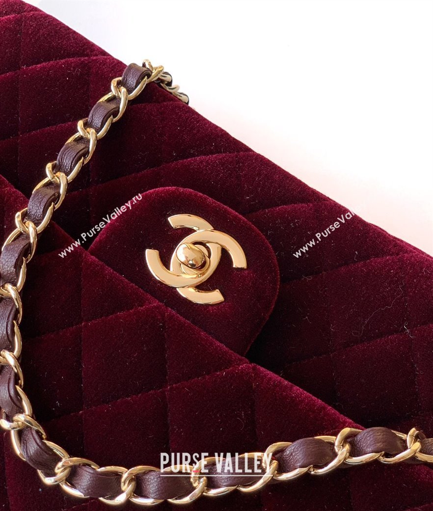Chanel Velvet Classic 11.12 Flap Handbag Dark Burgundy 2025 A01112 (yezi-251011059)