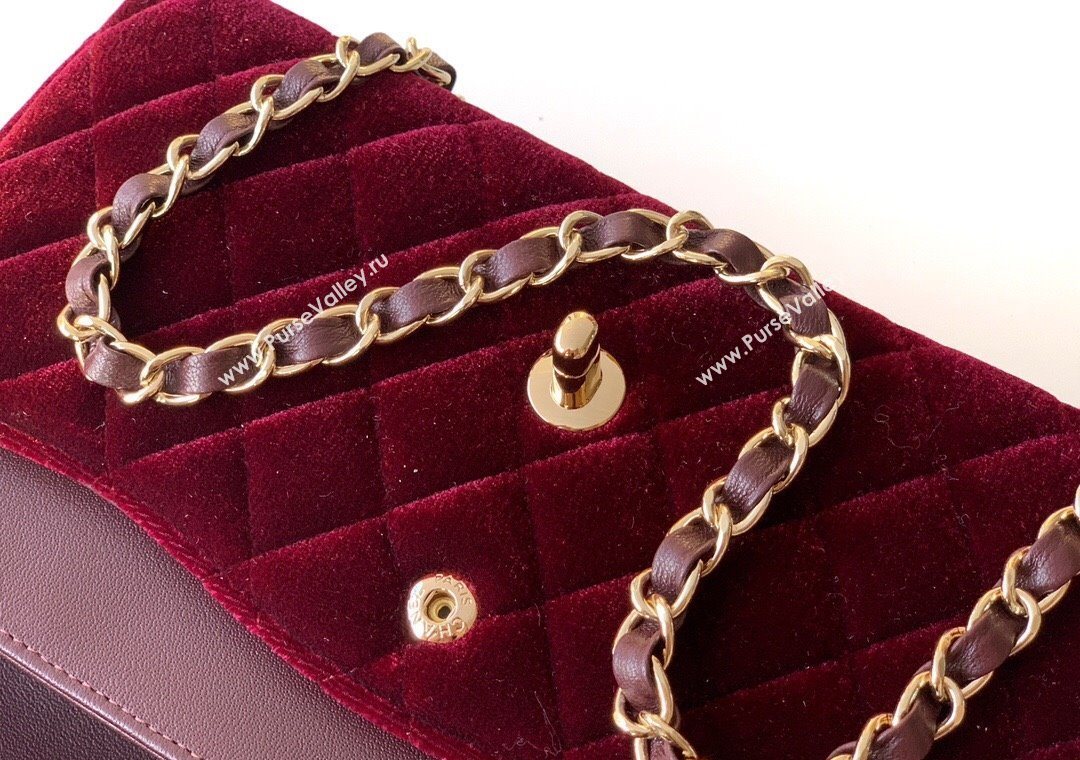 Chanel Velvet Classic 11.12 Flap Handbag Dark Burgundy 2025 A01112 (yezi-251011059)