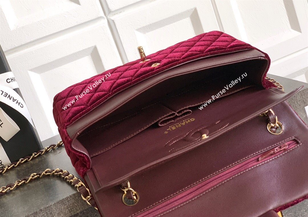 Chanel Velvet Classic 11.12 Flap Handbag Dark Burgundy 2025 A01112 (yezi-251011059)