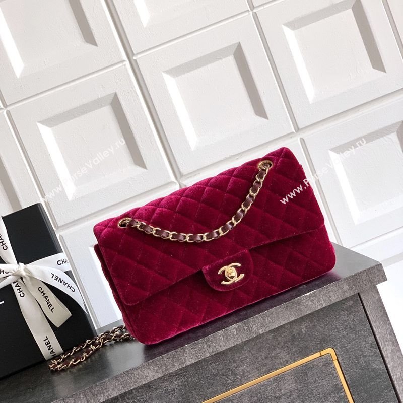 Chanel Velvet Classic 11.12 Flap Handbag Red 2025 A01112 (yezi-251011060)