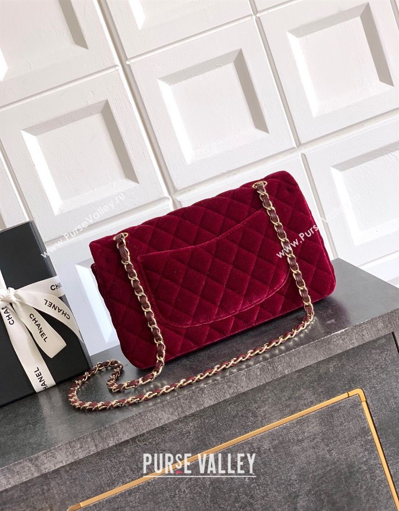 Chanel Velvet Classic 11.12 Flap Handbag Red 2025 A01112 (yezi-251011060)