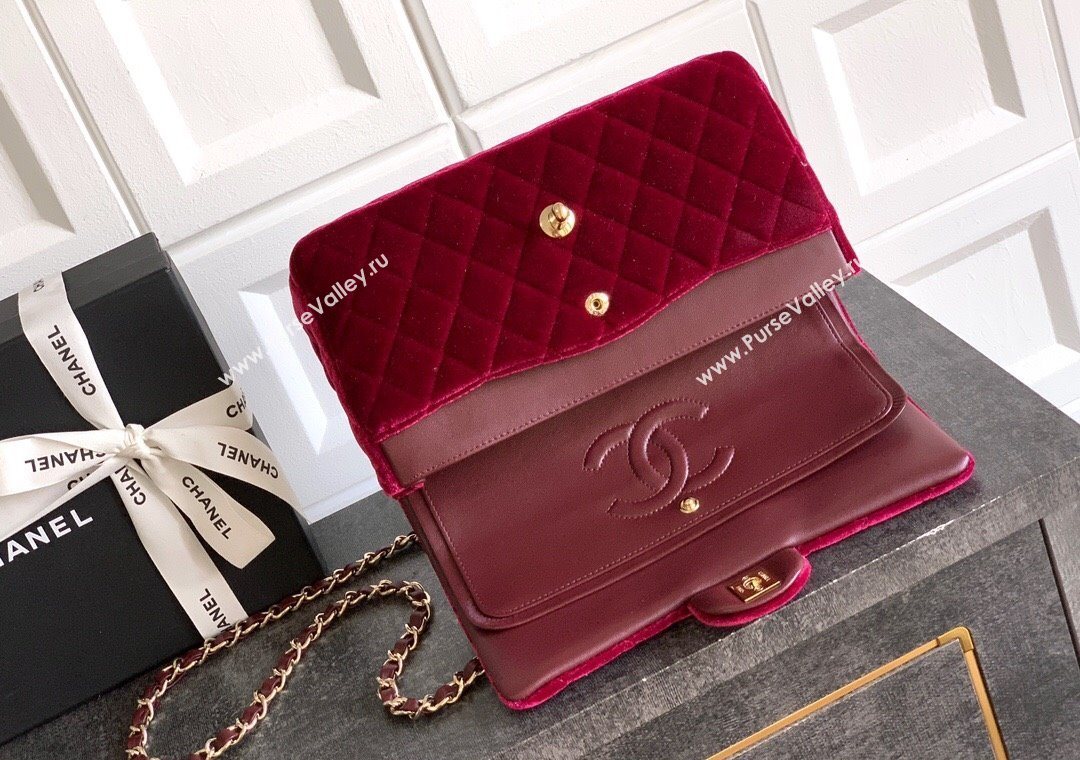 Chanel Velvet Classic 11.12 Flap Handbag Red 2025 A01112 (yezi-251011060)