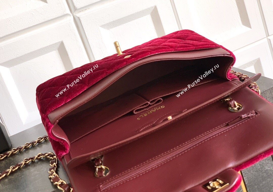 Chanel Velvet Classic 11.12 Flap Handbag Red 2025 A01112 (yezi-251011060)
