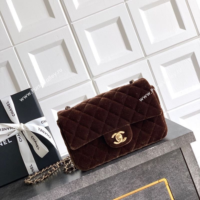 Chanel Velvet Classic Mini Flap Handbag Dark Brown 2025 A69900 (yezi-251011061)
