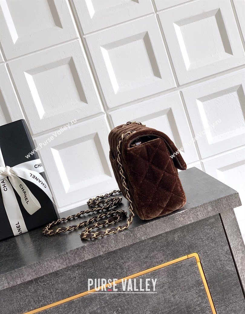 Chanel Velvet Classic Mini Flap Handbag Dark Brown 2025 A69900 (yezi-251011061)