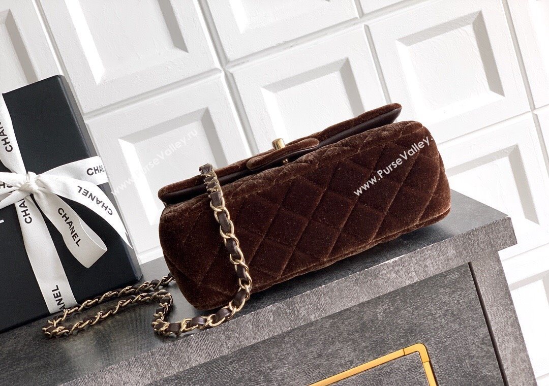 Chanel Velvet Classic Mini Flap Handbag Dark Brown 2025 A69900 (yezi-251011061)