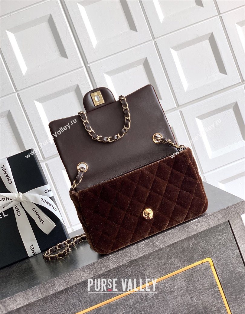 Chanel Velvet Classic Mini Flap Handbag Dark Brown 2025 A69900 (yezi-251011061)