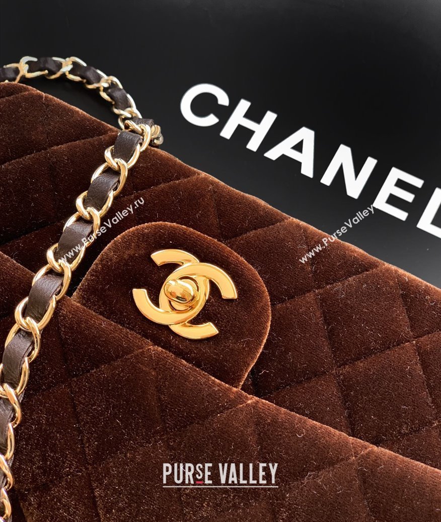 Chanel Velvet Classic Mini Flap Handbag Dark Brown 2025 A69900 (yezi-251011061)