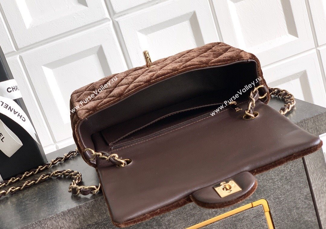 Chanel Velvet Classic Mini Flap Handbag Dark Brown 2025 A69900 (yezi-251011061)