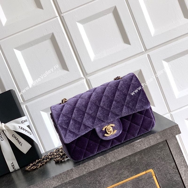 Chanel Velvet Classic Mini Flap Handbag Purple 2025 A69900 (yezi-251011062)