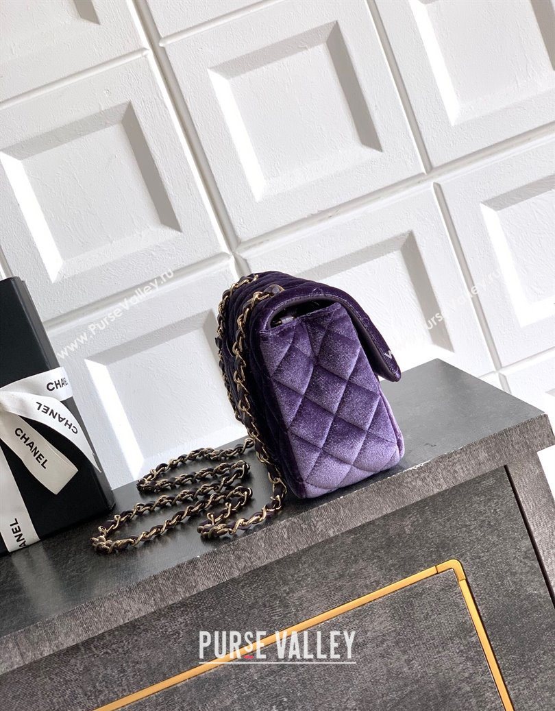 Chanel Velvet Classic Mini Flap Handbag Purple 2025 A69900 (yezi-251011062)