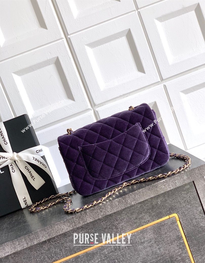Chanel Velvet Classic Mini Flap Handbag Purple 2025 A69900 (yezi-251011062)
