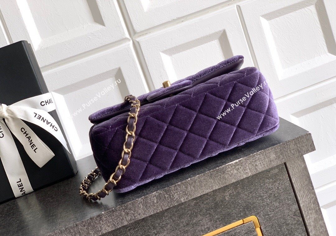 Chanel Velvet Classic Mini Flap Handbag Purple 2025 A69900 (yezi-251011062)