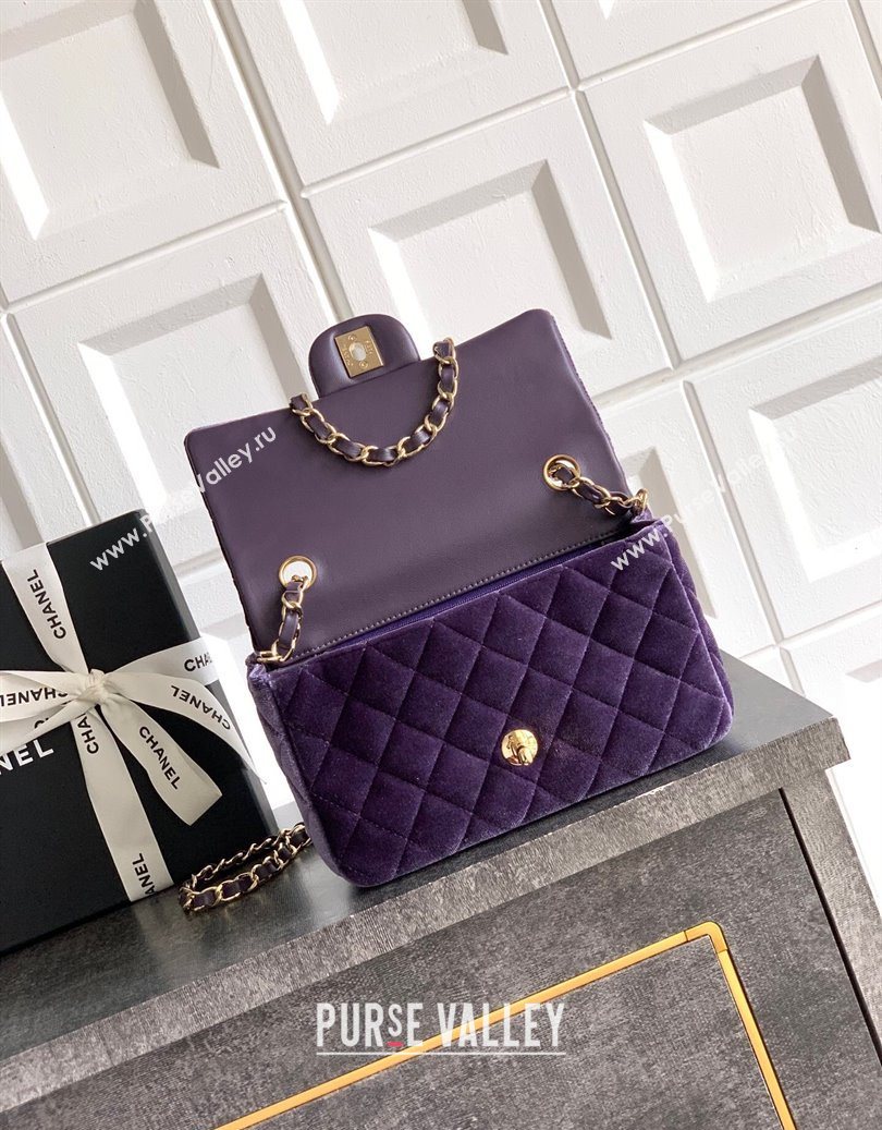 Chanel Velvet Classic Mini Flap Handbag Purple 2025 A69900 (yezi-251011062)