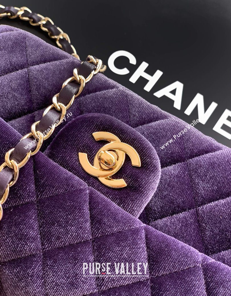 Chanel Velvet Classic Mini Flap Handbag Purple 2025 A69900 (yezi-251011062)