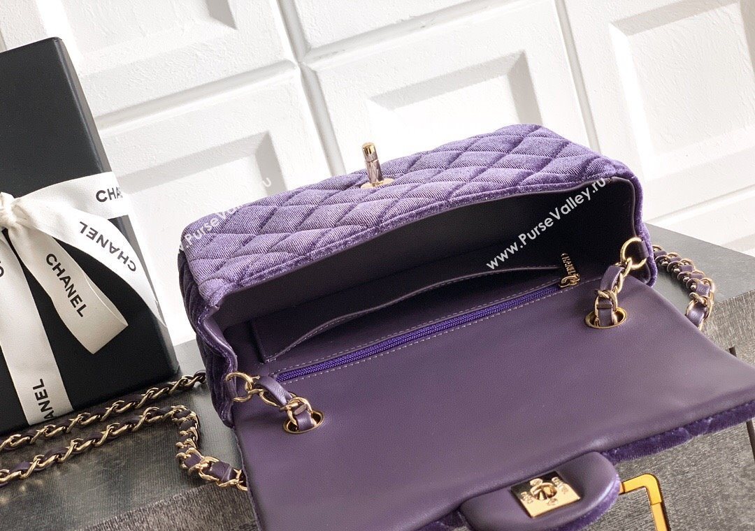 Chanel Velvet Classic Mini Flap Handbag Purple 2025 A69900 (yezi-251011062)