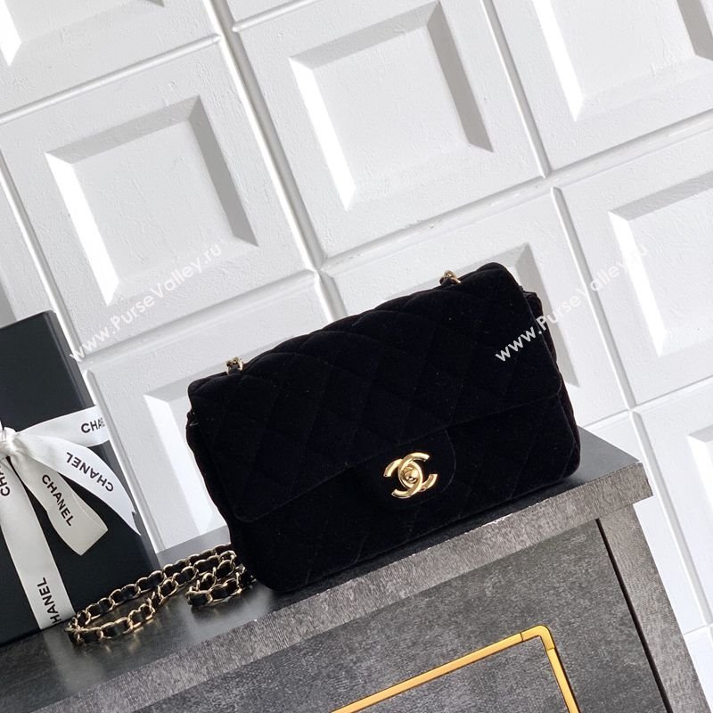 Chanel Velvet Classic Mini Flap Handbag Black 2025 A69900 (yezi-251011063)