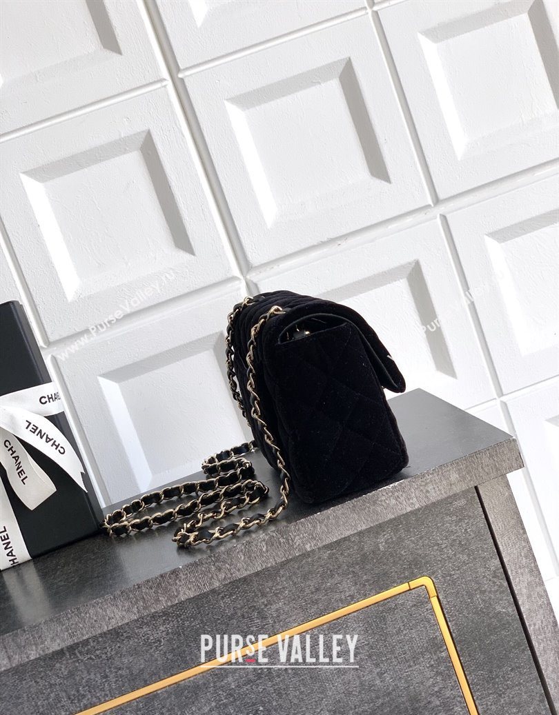 Chanel Velvet Classic Mini Flap Handbag Black 2025 A69900 (yezi-251011063)
