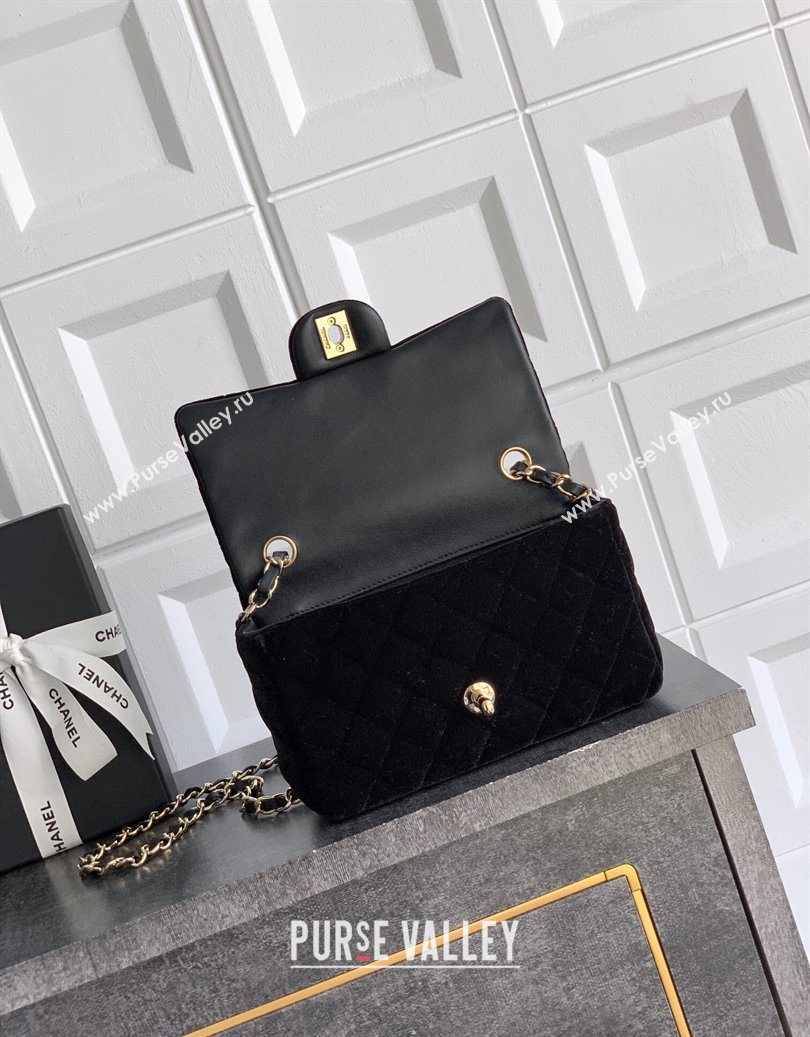 Chanel Velvet Classic Mini Flap Handbag Black 2025 A69900 (yezi-251011063)
