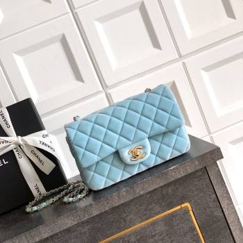 Chanel Velvet Classic Mini Flap Handbag Sakura Blue 2025 A69900 (yezi-251011064)