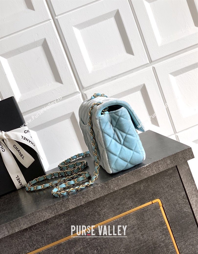 Chanel Velvet Classic Mini Flap Handbag Sakura Blue 2025 A69900 (yezi-251011064)