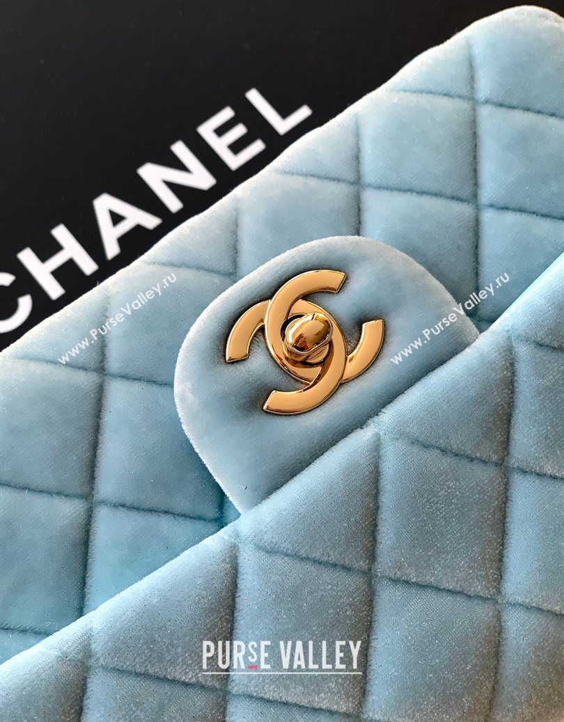 Chanel Velvet Classic Mini Flap Handbag Sakura Blue 2025 A69900 (yezi-251011064)