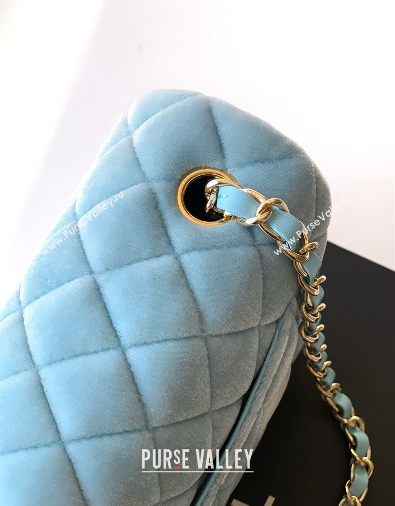 Chanel Velvet Classic Mini Flap Handbag Sakura Blue 2025 A69900 (yezi-251011064)