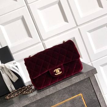 Chanel Velvet Classic Mini Flap Handbag Dark Burgundy 2025 A69900 (yezi-251011066)