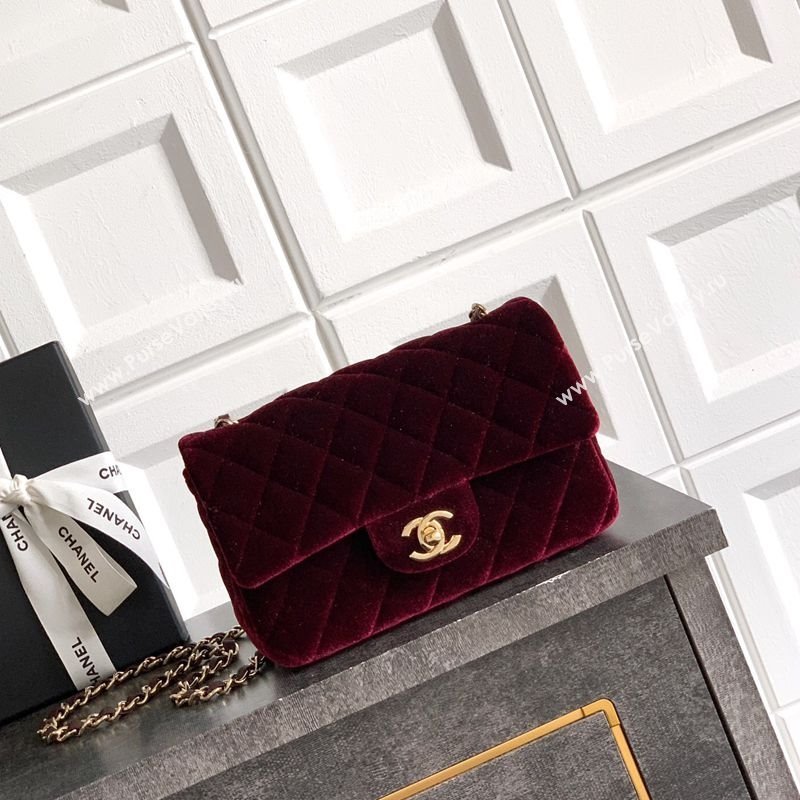 Chanel Velvet Classic Mini Flap Handbag Dark Burgundy 2025 A69900 (yezi-251011066)
