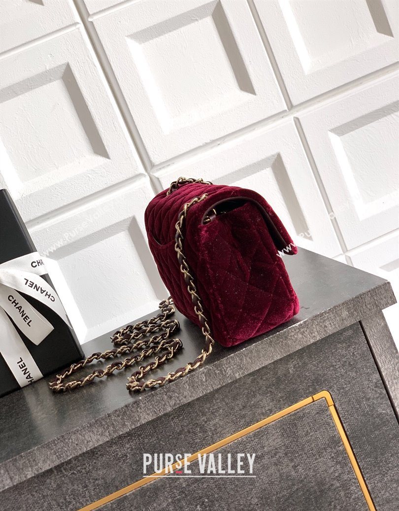 Chanel Velvet Classic Mini Flap Handbag Dark Burgundy 2025 A69900 (yezi-251011066)