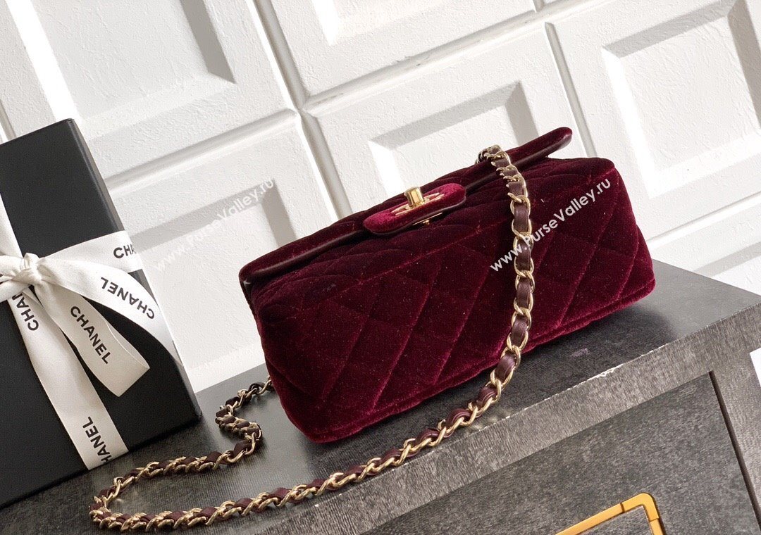 Chanel Velvet Classic Mini Flap Handbag Dark Burgundy 2025 A69900 (yezi-251011066)