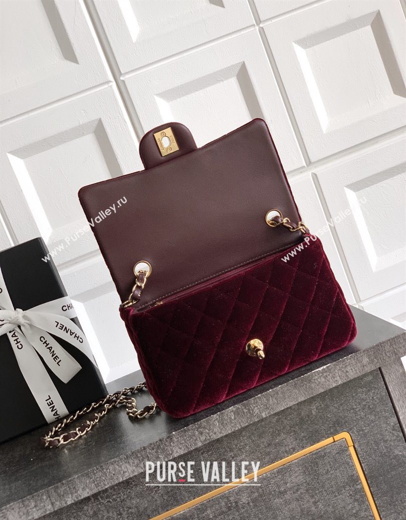 Chanel Velvet Classic Mini Flap Handbag Dark Burgundy 2025 A69900 (yezi-251011066)