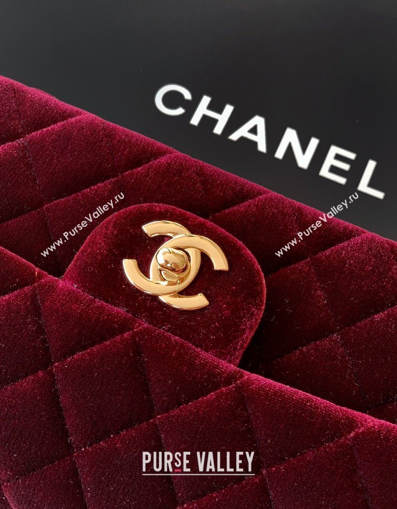 Chanel Velvet Classic Mini Flap Handbag Dark Burgundy 2025 A69900 (yezi-251011066)