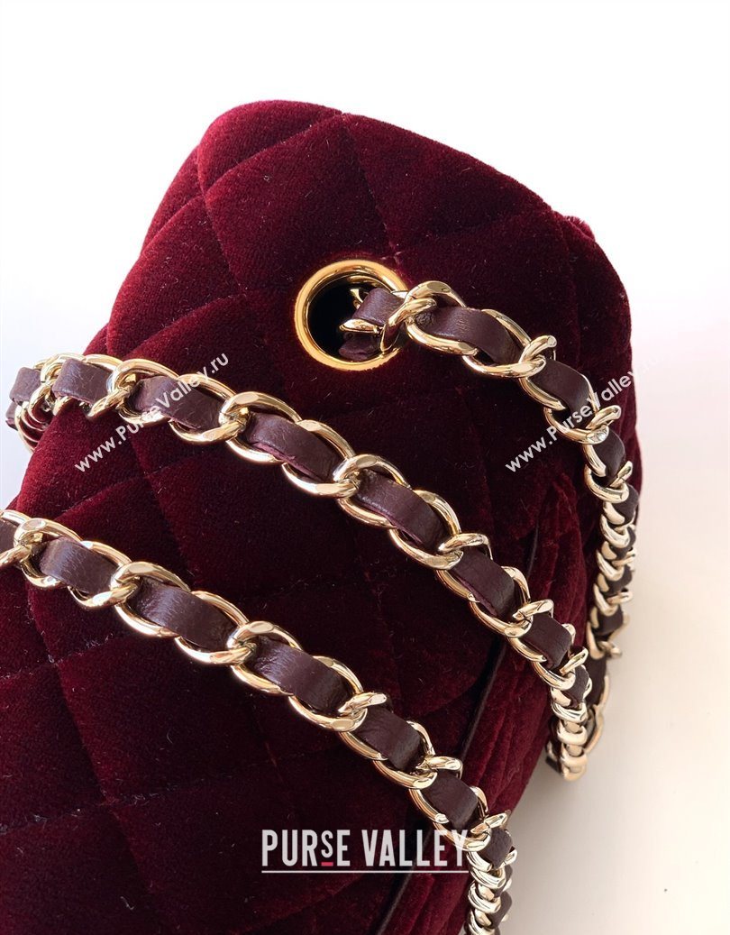 Chanel Velvet Classic Mini Flap Handbag Dark Burgundy 2025 A69900 (yezi-251011066)