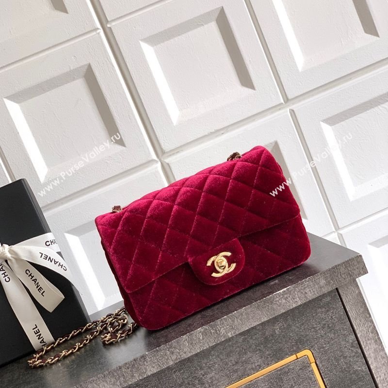 Chanel Velvet Classic Mini Flap Handbag Red 2025 A69900 (yezi-251011067)