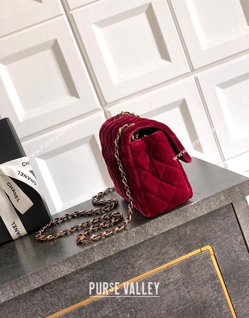 Chanel Velvet Classic Mini Flap Handbag Red 2025 A69900 (yezi-251011067)