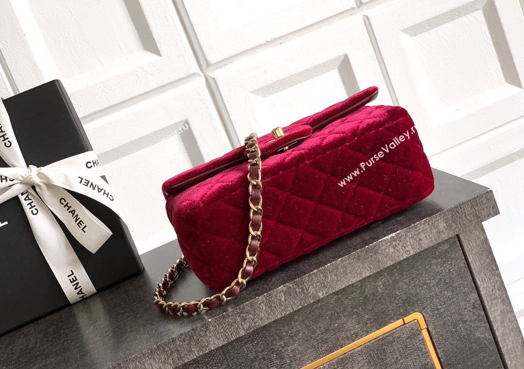 Chanel Velvet Classic Mini Flap Handbag Red 2025 A69900 (yezi-251011067)