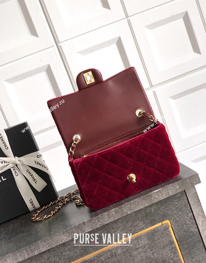 Chanel Velvet Classic Mini Flap Handbag Red 2025 A69900 (yezi-251011067)