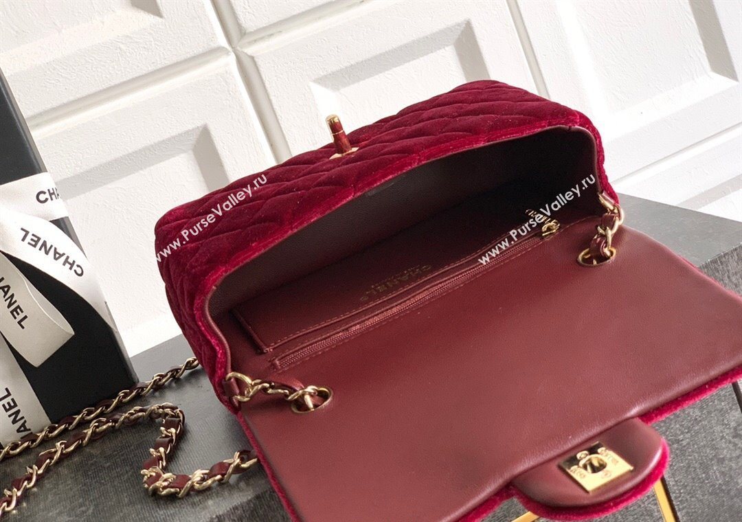 Chanel Velvet Classic Mini Flap Handbag Red 2025 A69900 (yezi-251011067)