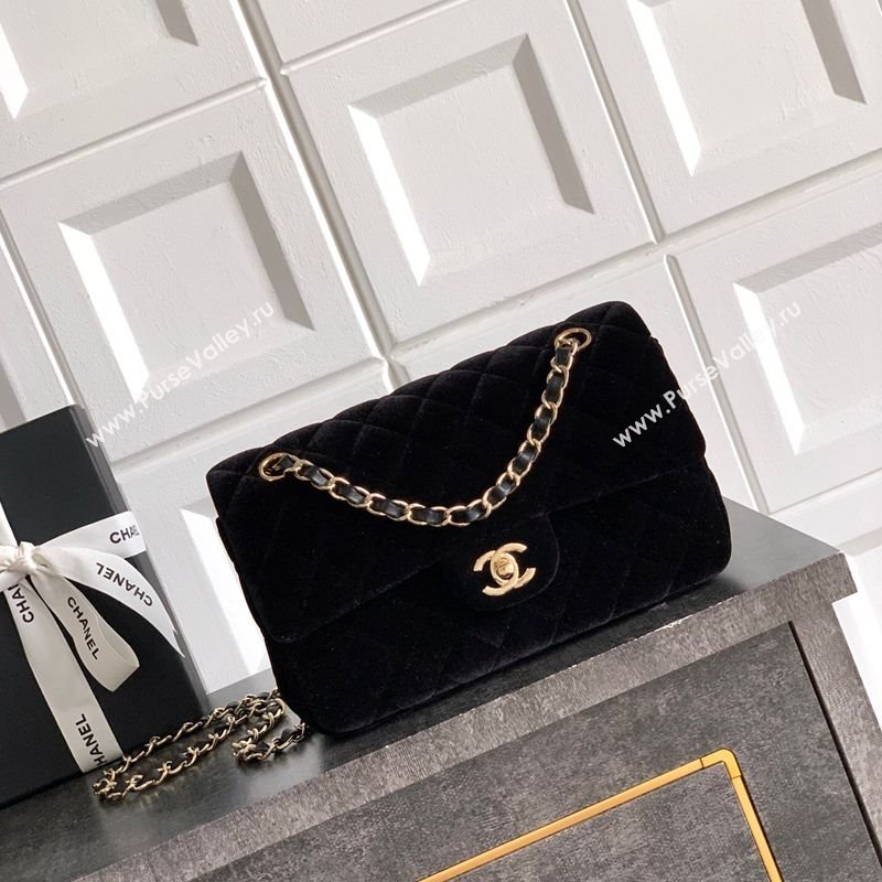 Chanel Velvet Classic Small Flap Handbag Black 2025 A01113 (yezi-251011068)