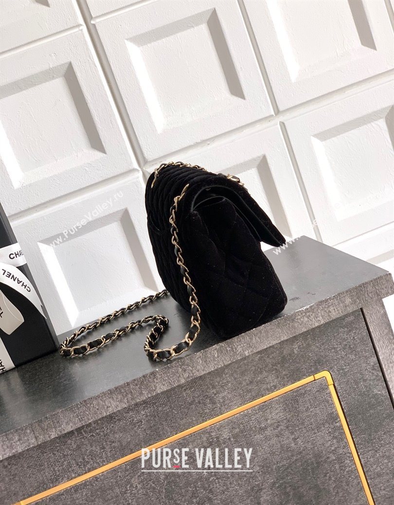 Chanel Velvet Classic Small Flap Handbag Black 2025 A01113 (yezi-251011068)