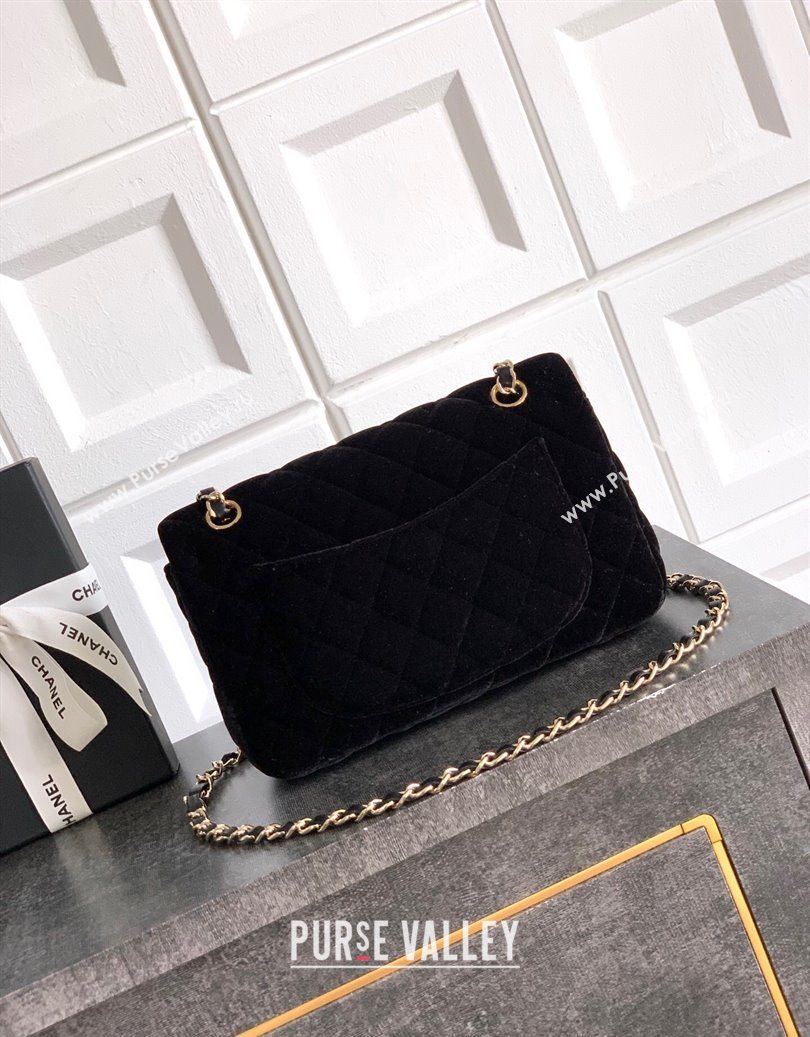 Chanel Velvet Classic Small Flap Handbag Black 2025 A01113 (yezi-251011068)