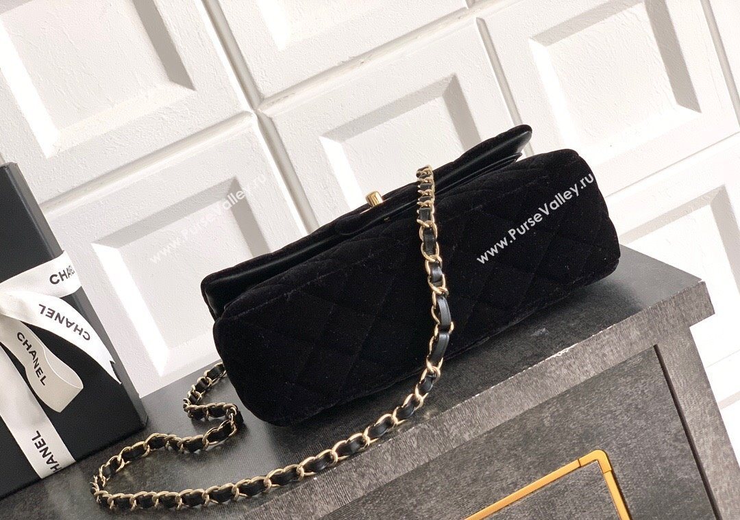 Chanel Velvet Classic Small Flap Handbag Black 2025 A01113 (yezi-251011068)