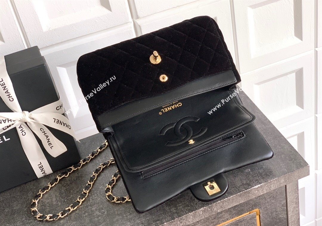 Chanel Velvet Classic Small Flap Handbag Black 2025 A01113 (yezi-251011068)