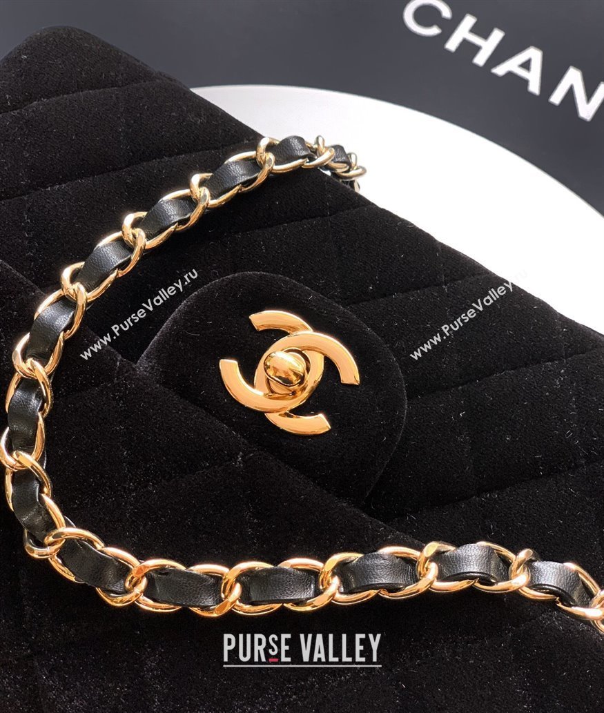 Chanel Velvet Classic Small Flap Handbag Black 2025 A01113 (yezi-251011068)