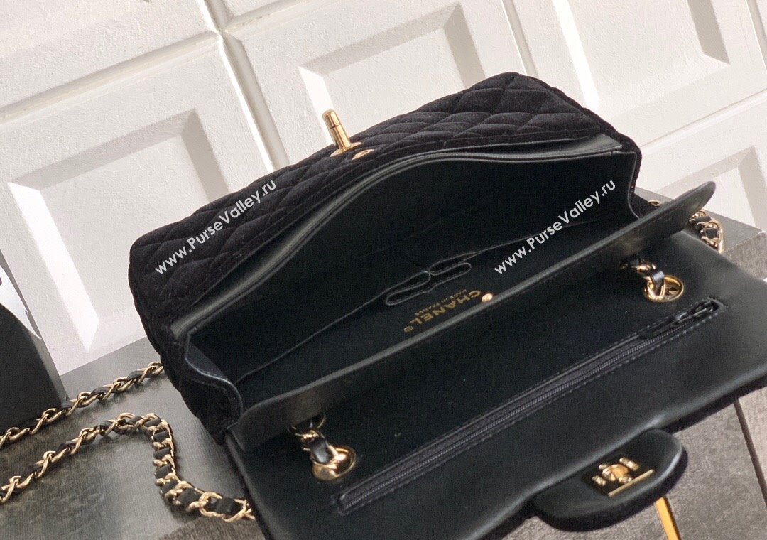 Chanel Velvet Classic Small Flap Handbag Black 2025 A01113 (yezi-251011068)