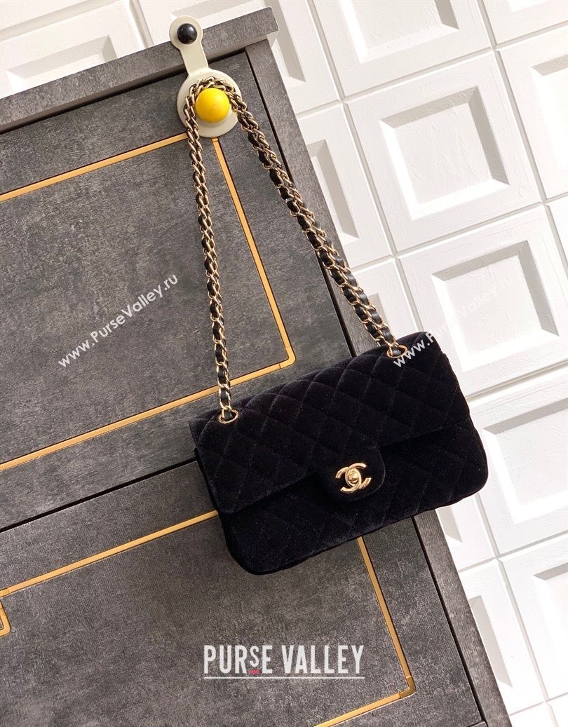 Chanel Velvet Classic Small Flap Handbag Black 2025 A01113 (yezi-251011068)